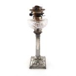 A Victorian silver Corinthian column gas lamp, by Hawksworth, Eyre and Co., Sheffield 1896, fluted
