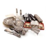 A mixed lot of silver items, various dates and makers, comprising: a cased set of six Edwardian
