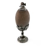 A 19th century Australian silver-mounted emu egg inkwell, by Henry Steiner, Adelaide circa 1870,