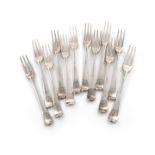 A set of twelve George III silver Hanoverian pattern table forks, by Isaac Callard, London 1767,