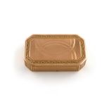 An early 19th century continental gold snuff box, maker's mark P.G, 1806, rectangular form, canted