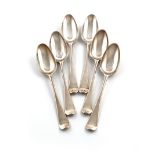 A set of six George II Hanoverian pattern silver dessert spoons, by James Tookey, date letter