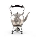 An 18th century German silver kettle on a later stand, the kettle with Frankfurt mark only, circa