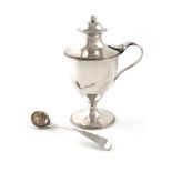A George III silver mustard pot, by Robert Hennell, London 1788, urn shaped bowl with a hinged