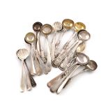 A collection of antique silver salt spoons, various dates and makers, comprising: a William IV