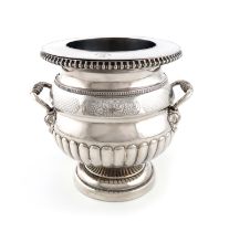 An early 19th century old Sheffield plated two-handled wine cooler, circa 1820, circular bellied
