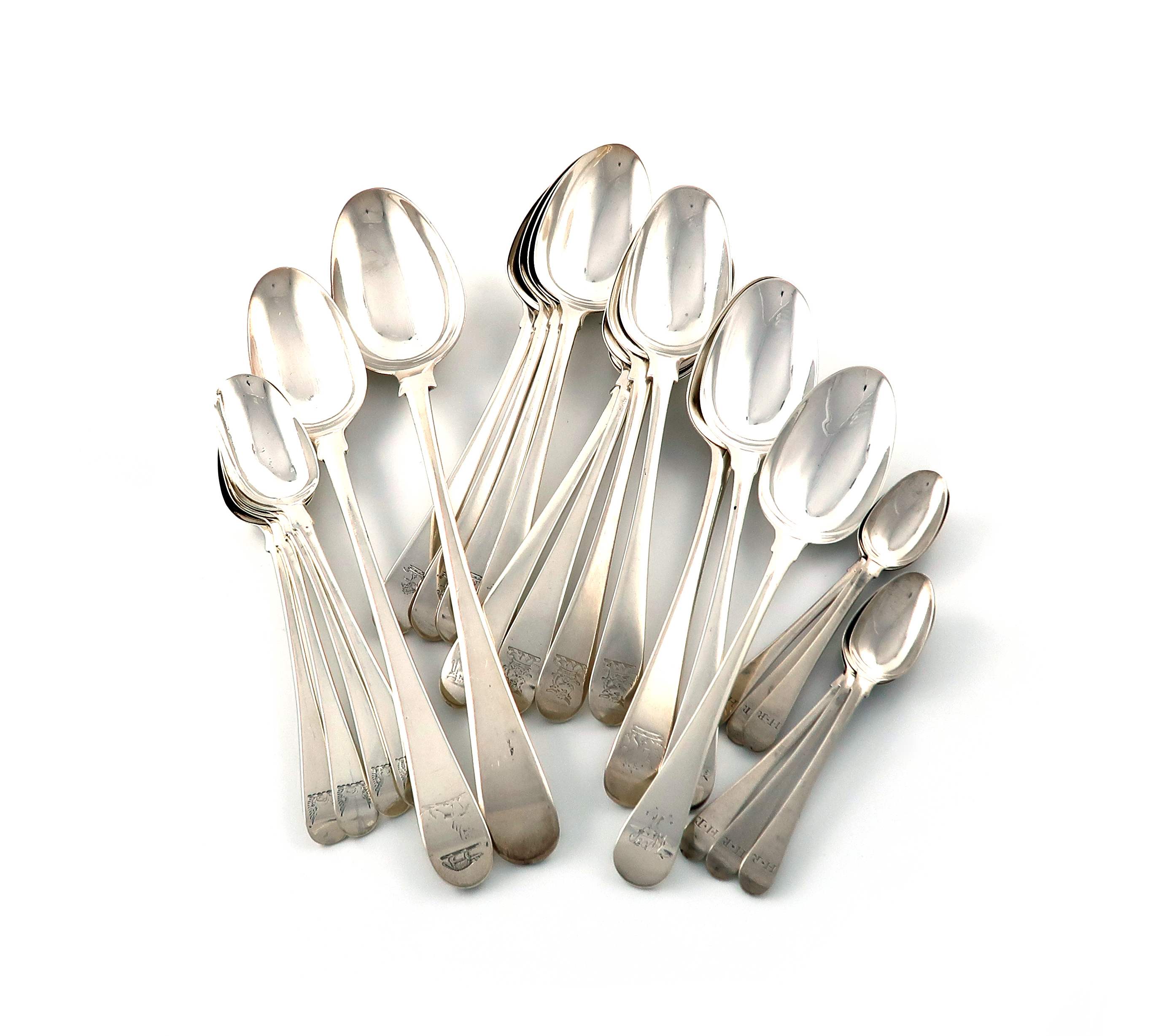 A collection of George III silver Old English pattern with shoulders flatware, various dates and