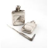 A mixed lot of silver, comprising: a hip flask by Garrard & Co, London 1927, rounded rectangular