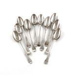 A collection of twelve George III Scottish silver Scottish Fiddle pattern teaspoons, various dates