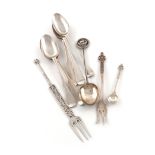 A collection of silver flatware, various dates and makers, comprising: a pair of Scottish Fiddle