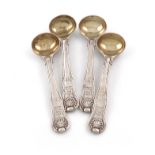 A set of four George III silver King's Hourglass pattern salt spoons, by Thomas Baker, London