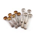 A collection of Victorian silver King's pattern salt spoons, comprising: a set of six by H J