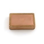 An early 19th century gold snuff box, marks partially worn, probably Swiss, rectangular form,