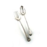 A George III silver Bead pattern salad fork, by Richard Crossley, London 1767, the terminal with a