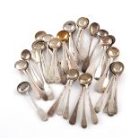 A collection of antique silver salt and condiment spoons, various dates and makers, comprising: