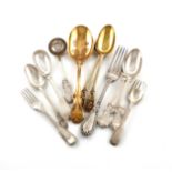 A mixed lot of antique silver flatware, various dates and makers, comprising: a Grecian pattern