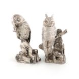 Two modern silver models of owls, by Langfords Silver Galleries, London 1989, both modelled in