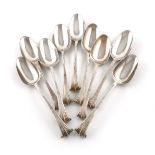 A matched set of nine George III Feather Edge and Onslow pattern tablespoons, various dates and