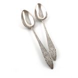 A pair of George III provincial Irish silver Bright-cut tablespoons, by John Nicholson, Cork circa