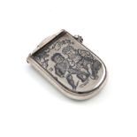 A Victorian silver and niello work vesta case, by Henry Dee, London 1872, rounded rectangular