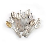 A collection of eighteen various antique silver tablespoons, various patterns, dates and makers,