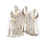 A collection of antique silver Fiddle pattern flatware, various dates and makers, including George