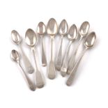 A collection of antique silver snuff/miniature spoons, various dates and makers, comprising: a