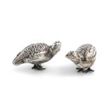 A pair of Edwardian novelty silver grouse pepper pots, by Gourdel Vales & Co, Birmingham 1905,