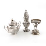 A mixed lot of foreign silver and metalware, comprising: a silver two -handled covered pot, with