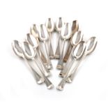 A collection of twelve George II/III silver Hanoverian pattern tablespoons, various dates and