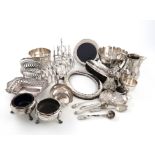 A mixed lot of silver items, various dates and makers, comprising: a pair of George III salt cellars