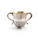 A George I two handled cup, by Timothy Ley, London 1726, circular form, part fluted decoration,