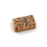A 19th century French gold and enamel vinaigrette, rectangular form, enamelled with a bird and