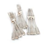 A matched set of twelve antique silver Fiddle pattern dessert forks, comprising: ten by Messrs.