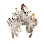 A collection of antique silver picture front and back teaspoons, various dates and makers,