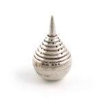 A Victorian novelty silver spinning top pepper pot, by Cornelius Saunders & James Hollings,