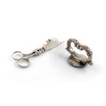 A pair of George III silver scissor snuffers/wick trimmers, maker's mark IB, London 1786, beaded