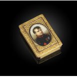 λ A portrait miniature, gold and enamel snuff box, early 19th century, of rectangular outline, the