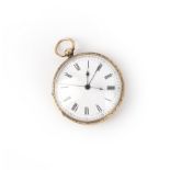 A gold pocket watch, circa 1844, the white enamel dial with Roman numeral indicators and blued steel