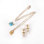 A collection of jewellery, comprising: a gold ring set with a turquoise cabochon accented with