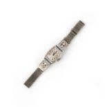 Rolex, a lady's diamond and synthetic sapphire Art Deco wristwatch, 1920s, the tonneau-shaped