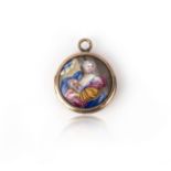 An unusual enamel locket pendant, 19th century, composite, the circular gold locket applied with