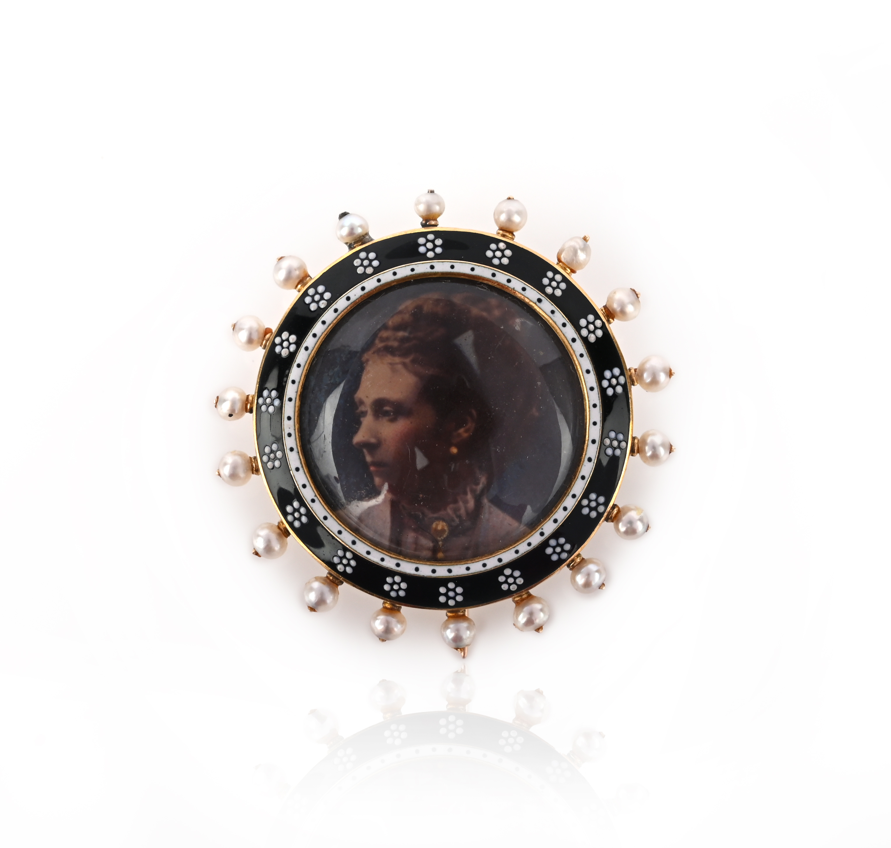 Attributed to Carlo Giuliano, an important Royal enamel and pearl mourning brooch, 1880s, of