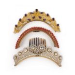 λ Three hair ornaments, mid 19th century, comprising: a hair ornament designed as a band of gilt