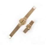 Two gold wristwatches, 1970s, comprising: a lady's 9ct watch by Beuche Girod, length 16.2cm, dial