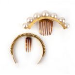 λ Two gilt metal and tortoiseshell hair ornaments and a pair of earrings, mid 19th century,