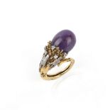 An amethyst and diamond-set gold ring, in the style of Charles de Temple, of stylised cornucopia