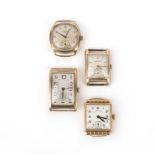 Four gold watches, mid 20th century, comprising: an 18ct gold watch by West End Watch Co., Swiss