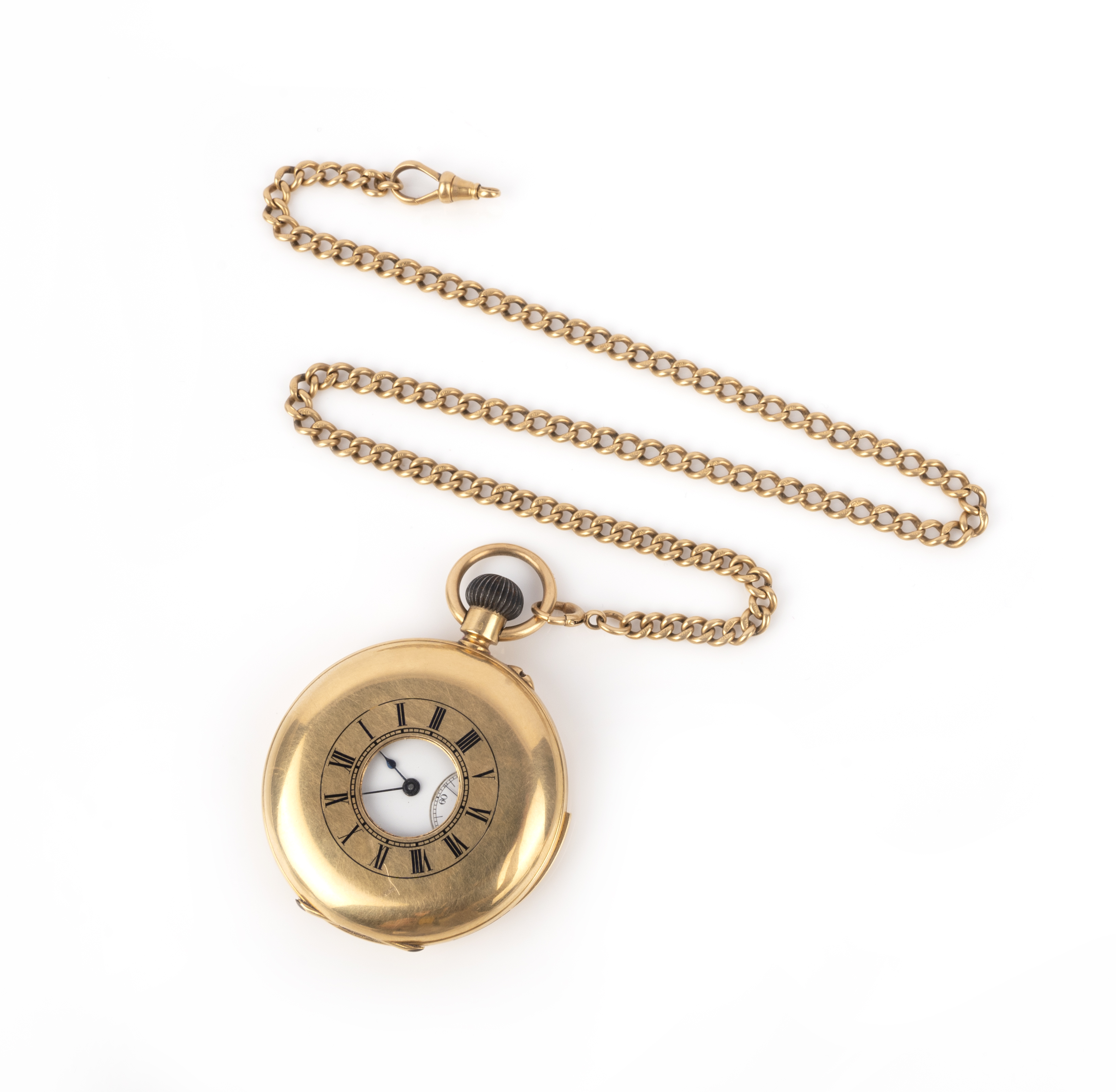 A gold repeater pocket watch, Switzerland, the white enamel dial and subsidiary seconds dial with