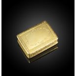 A gold snuff box, by Joseph Wilmore & Co, England, circa 1843, of rectangular outline, the lid